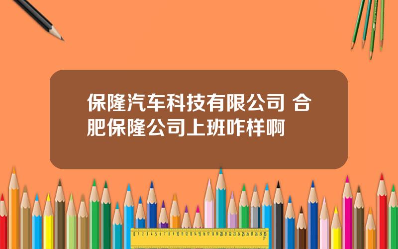 保隆汽车科技有限公司 合肥保隆公司上班咋样啊